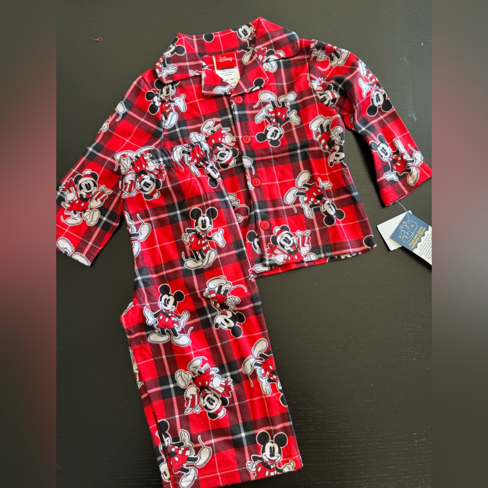 Disney Mickey Mouse Red Plaid Kids Pajama Set